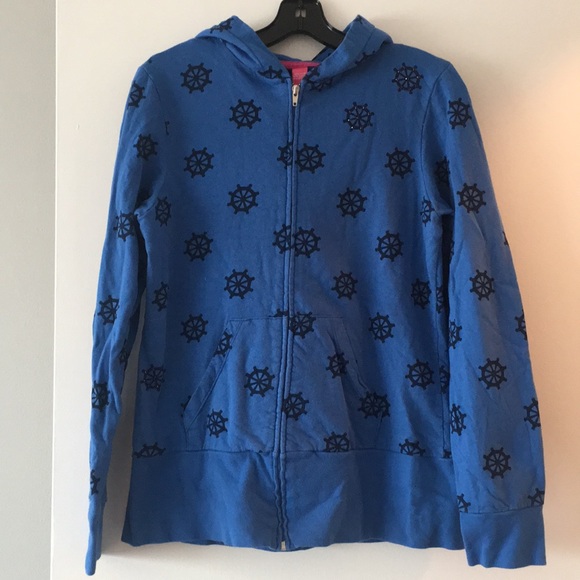 Primp Tops - Navy blue nautical hoodie zip-up